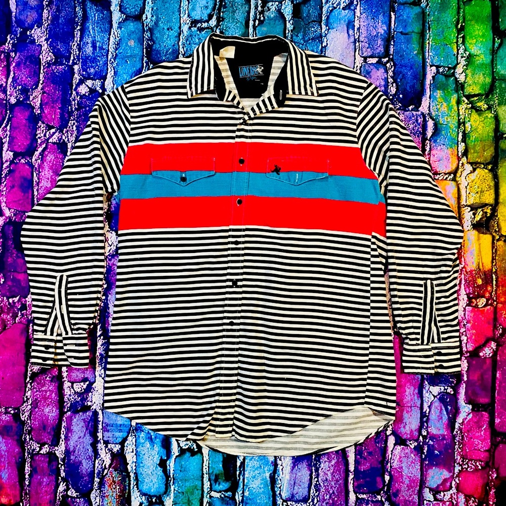 VTG Lone Roo by Roper Western Button Down Shirt USA Made Stripes Mens XL